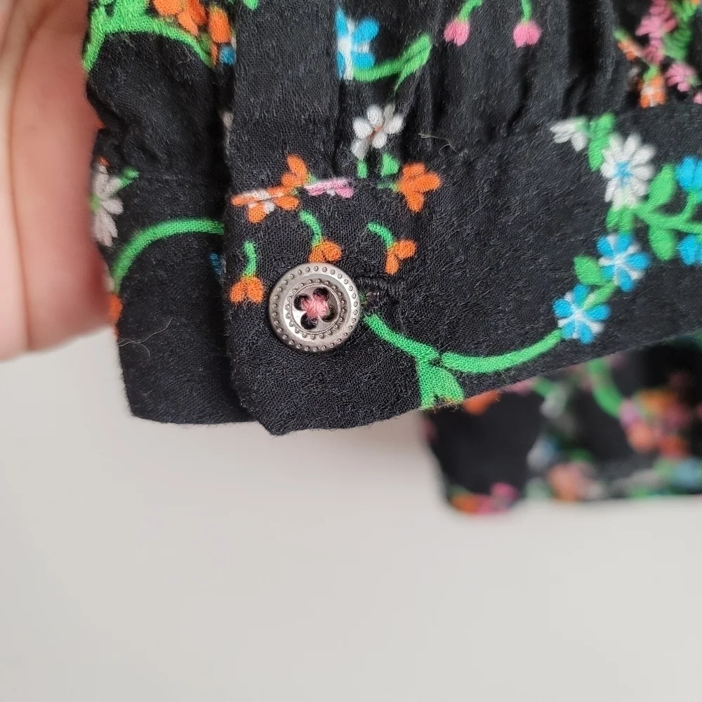 Anthropologie Maeve Black Floral Long Sleeve Button Up Blouse‎ Shirt